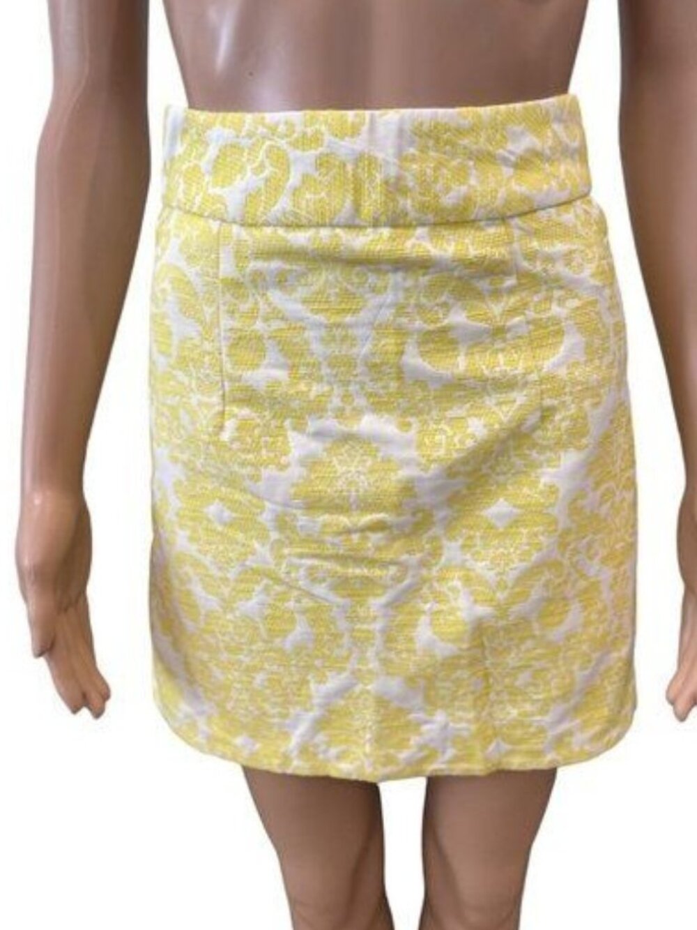 River Island US 2 UK 6 White Yellow Baroque Damask High Waisted Mini Skirt